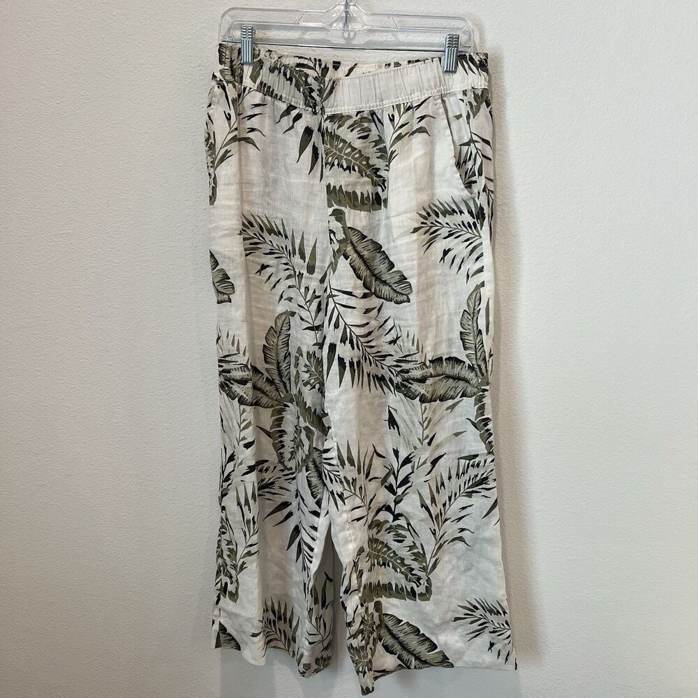 C&C CALIFORNIA Pants WOMEN'S Medium CROPPED 100% LINEN TROPICAL PRINT
